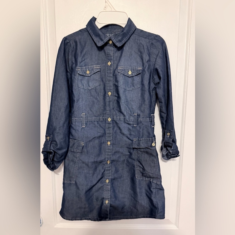 Girl Chillpop Denim Button-Up Shirt Dress Sz 14/16 pockets blue no belt